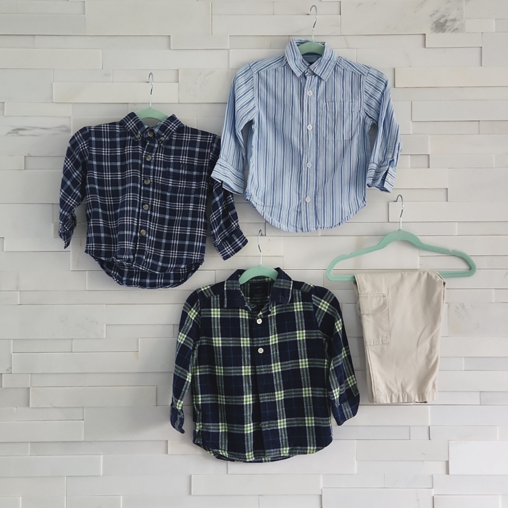 2 CARTER'S COLLARED SHIRTS , 1 BASIC EDITIONS SHIRT, 1 WONDER KIDS PANTS SIZE 2T